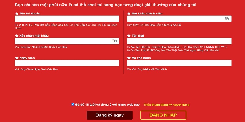 Thông tin cần điền khi đăng ký Hello88